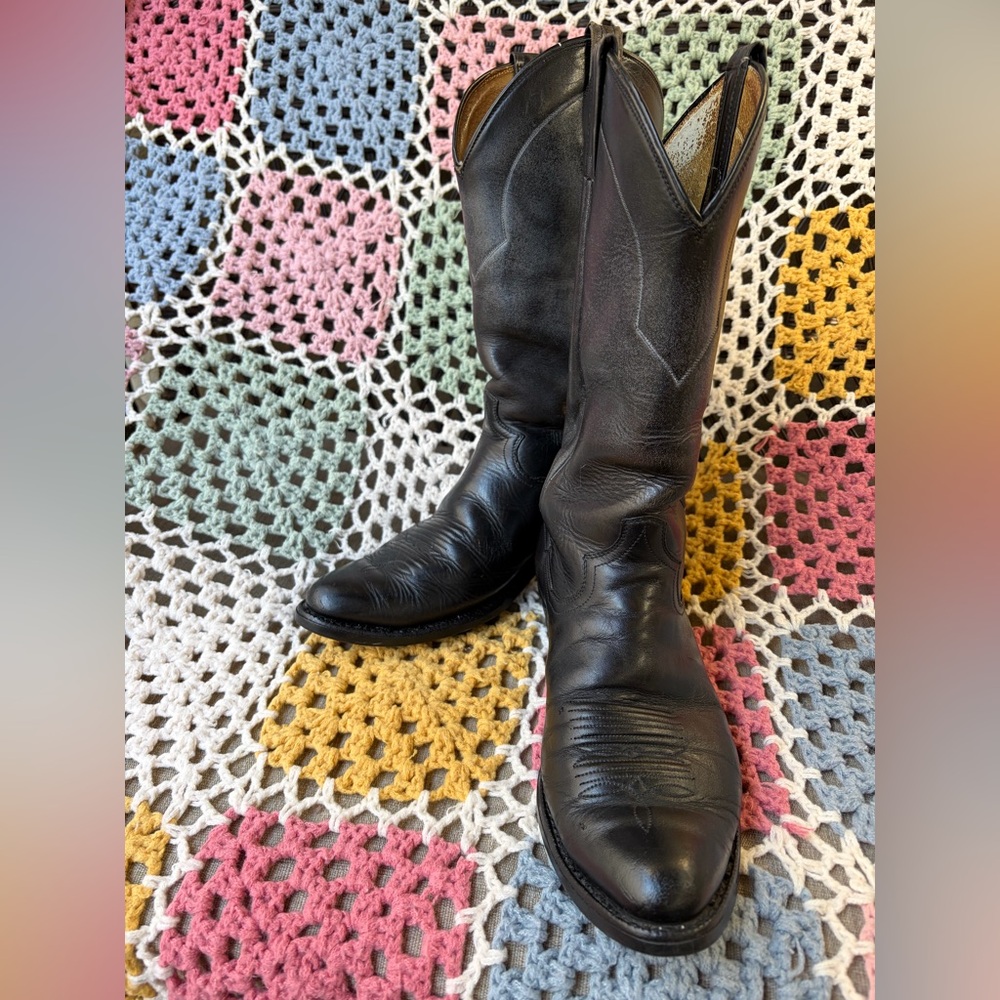 Sanders Black Leather Cowboy Boots